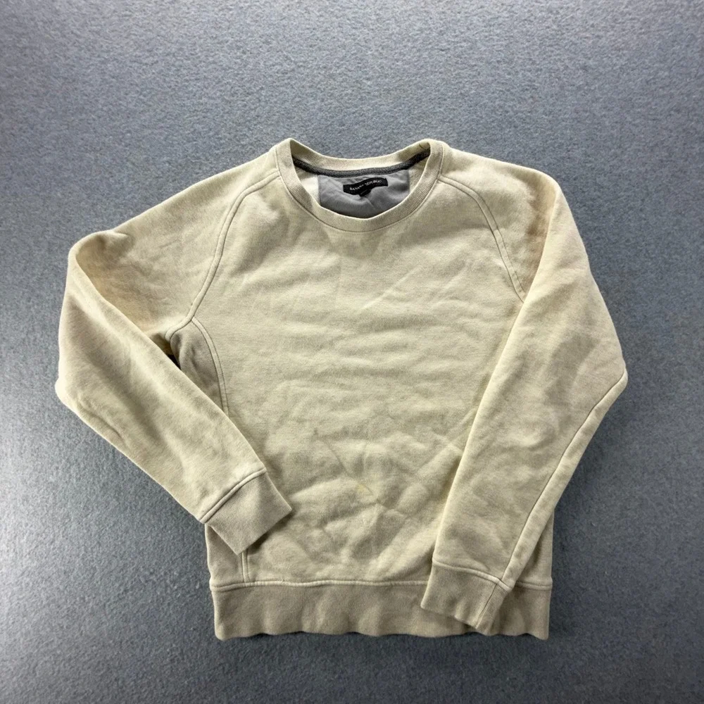 Banana Republic Mens Small Cream Raglan Crewneck Sweatshirt Ribbed Side Panels‎